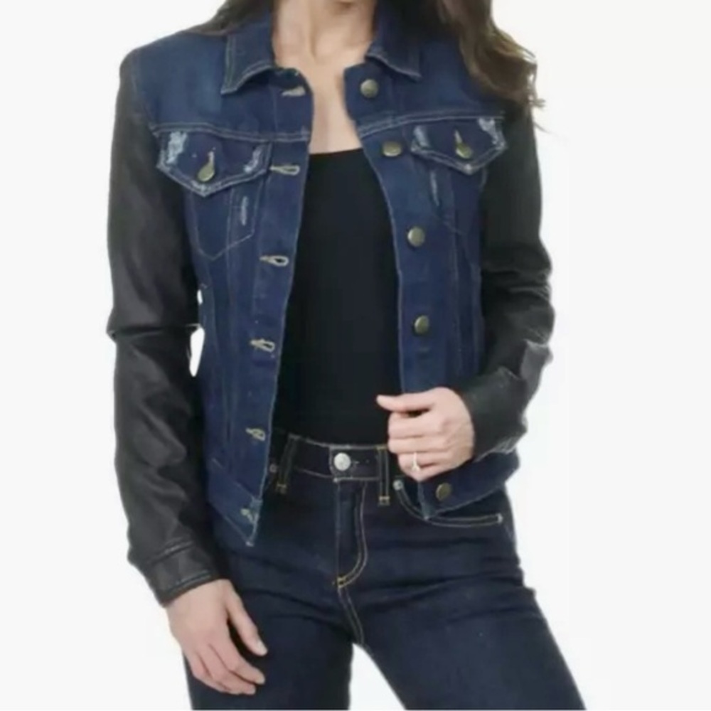 Carmar denim coated black sleeve button front size XS Dressy Casual Denim jacket